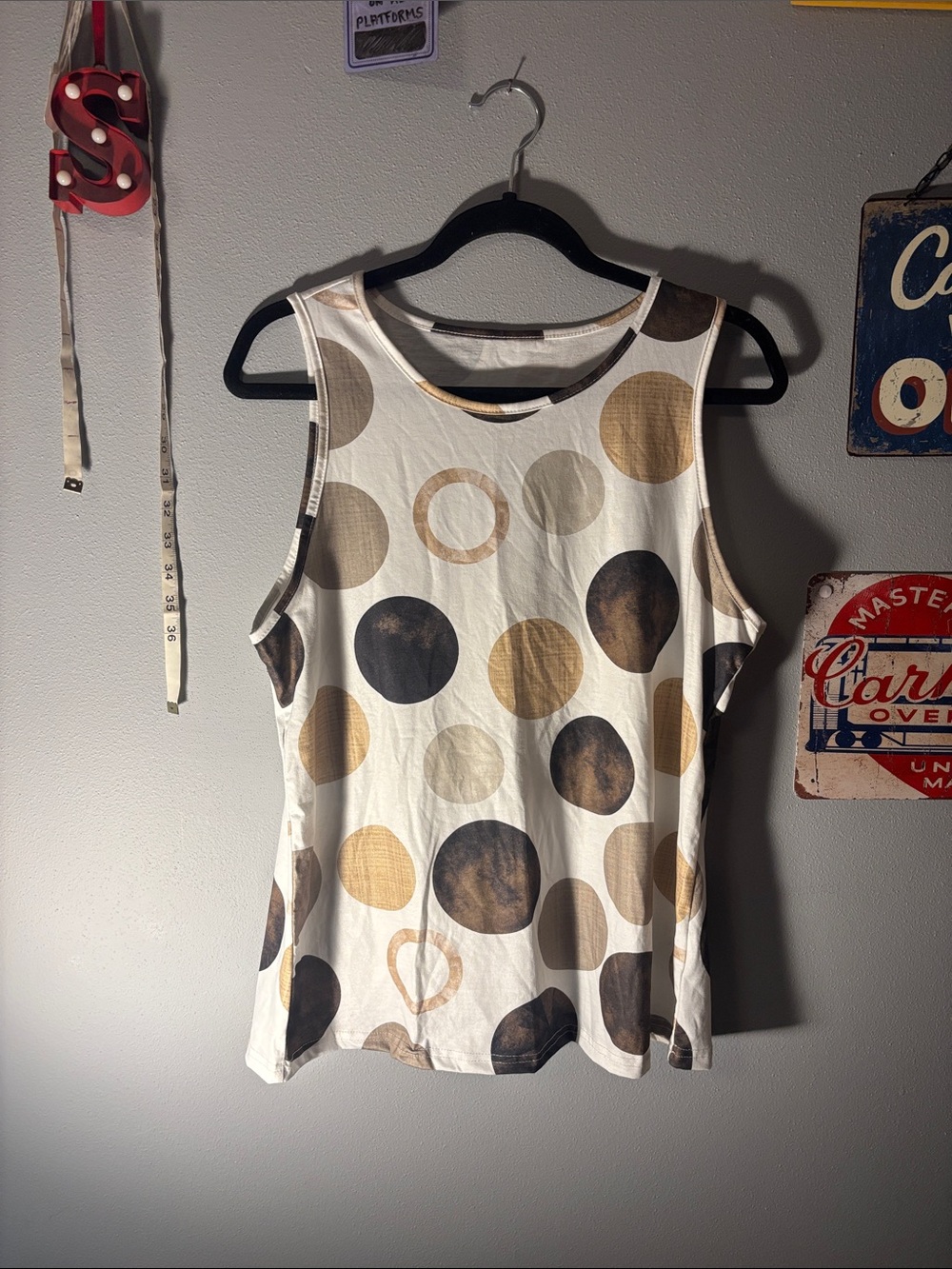 Sleeveless polka dot Print Tank Top - Cream/Brown